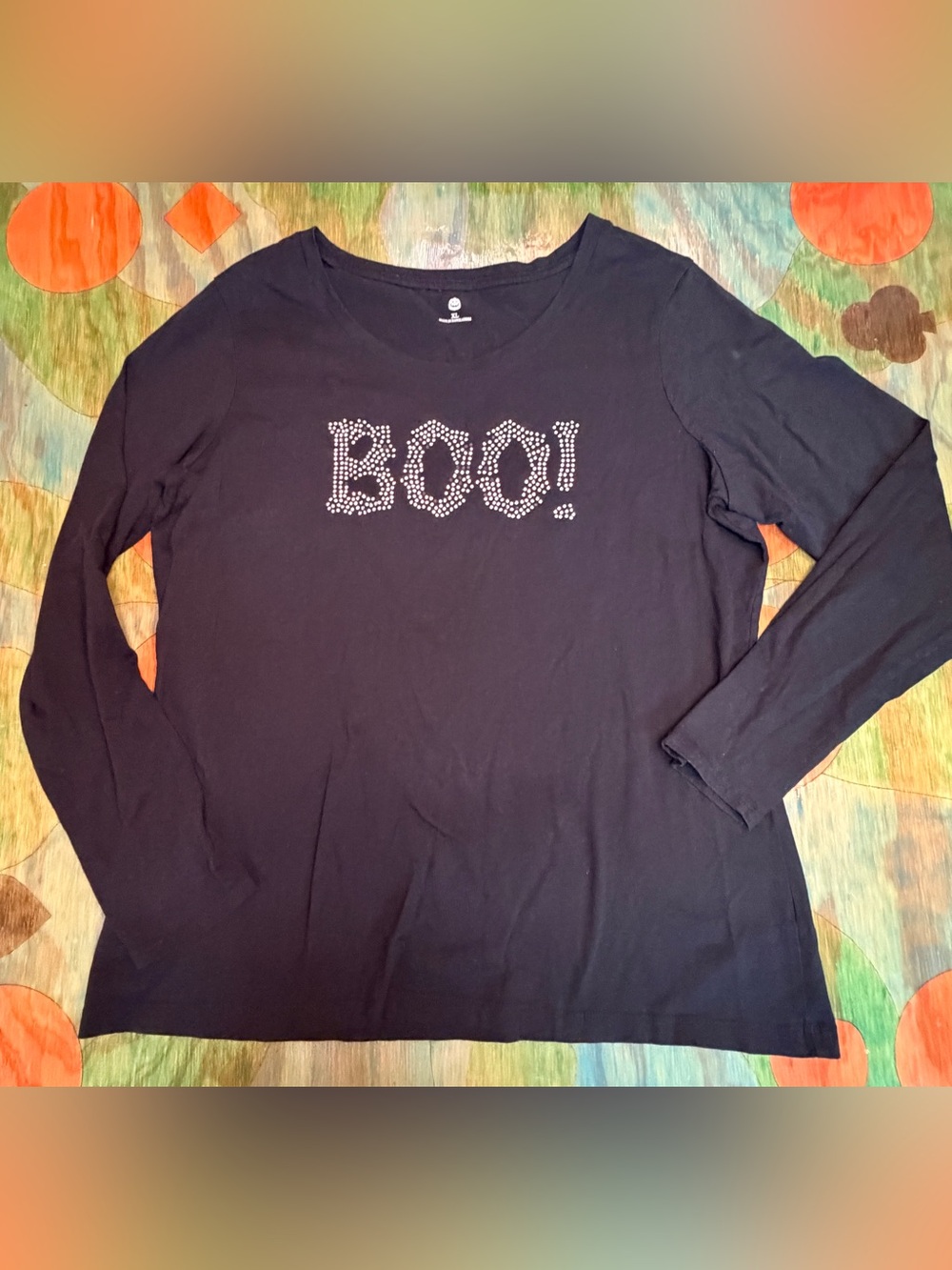 Halloween Boo T-Shirt Womens Studded Novelty Shirt XL Long Sleeve Lightweight Pu